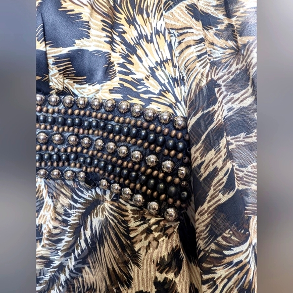 Boston Proper Vintage Silk Sheer Animal Print Beaded Waist Dress Size Medium - Picture 4 of 9
